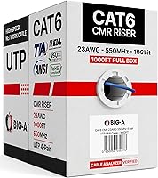 Vista 10 de Big-A - Cable Cat6 a granel de 1000 pies, 23 AWG, sólido, 4 pares, cable Ethernet Cat 6 sin blindaje (UTP), cable de Internet de 550 MHz, caja