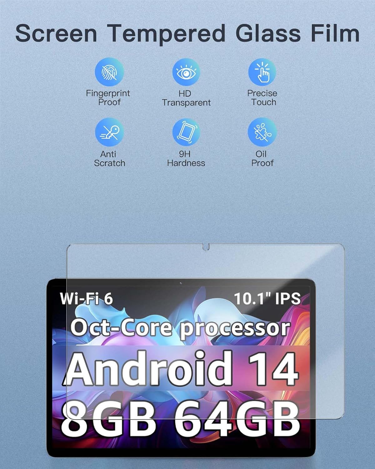 Screen Protector for CFVOCUY TS-EM101A Android 14 Tablet 10.1 inch, 9H Hardness Tempered Glass for CFVOCUY TS-EM101A Tablet Anti-Scratch, Bubble Free, HD Clarity image 2