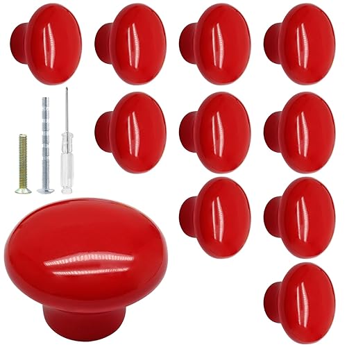 Biaungdo 10 Pack Red Ceramic Kitchen Cabinet Knobs Pulls, 32
