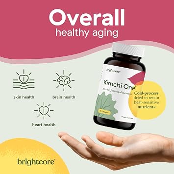 Brightcore Nutrition - Kimchi One, Kimchi Powder Capsules, Probiotics, Enzymes, Antioxidant Supplement, Premium Gut Health Superfood for Overall Well Being, Gluten-Free, 90 Vegan Capsules