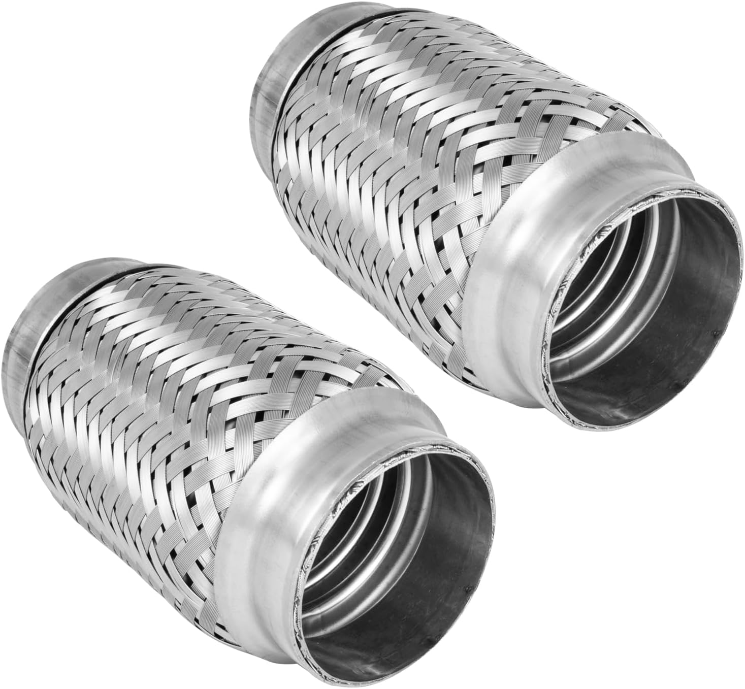 MXA 2.35" Exhaust Flex Pipe, 304 Stainless Steel Tube Exhaust Mid Pipes System, 2.35 Inch Universal Fit Heavy Duty Double Braid Exhaust Flex Tube, 2 Pack (2.35" x3.35"x5.9")