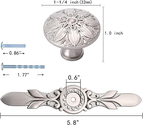 Miniatura 2 de 10 Pack Brushed Nickel Knobs & Back Plates for Cabinets,1-14 Flower Nickel Cabinet Hardware knobs and 5-45Length Nickel Plates for Dresser Drawers