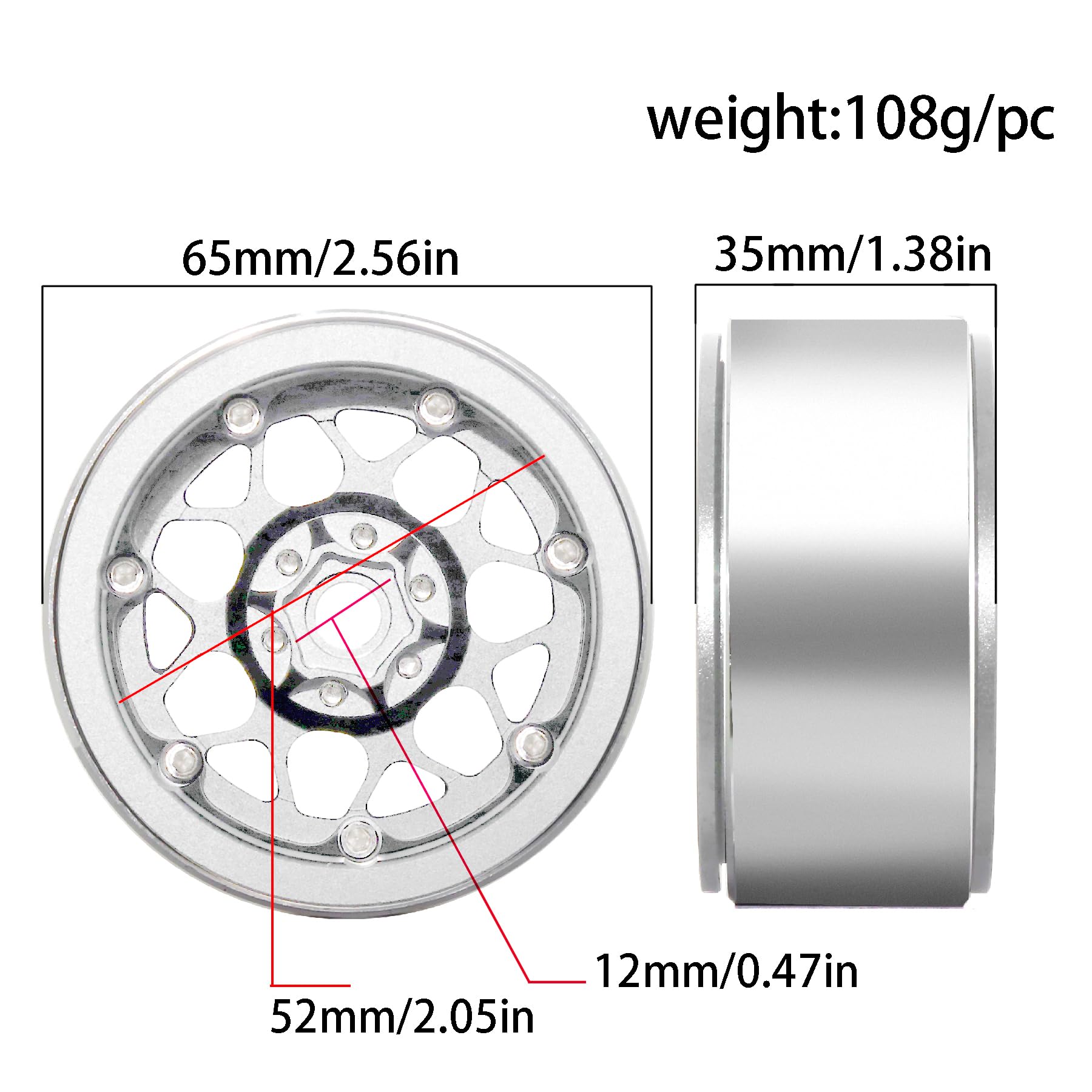 REDSPIDER 2.2 Beadlock Wheels?4PCS? Aluminum 2.2 Wheels for 1/10 RC Rock Crawler Car Axial Wraith RR10 SCX10 II III 90046 TRX4 TRX6 YETI D90 CC01 RC Crawler Car Upgrade Parts (Silvery)