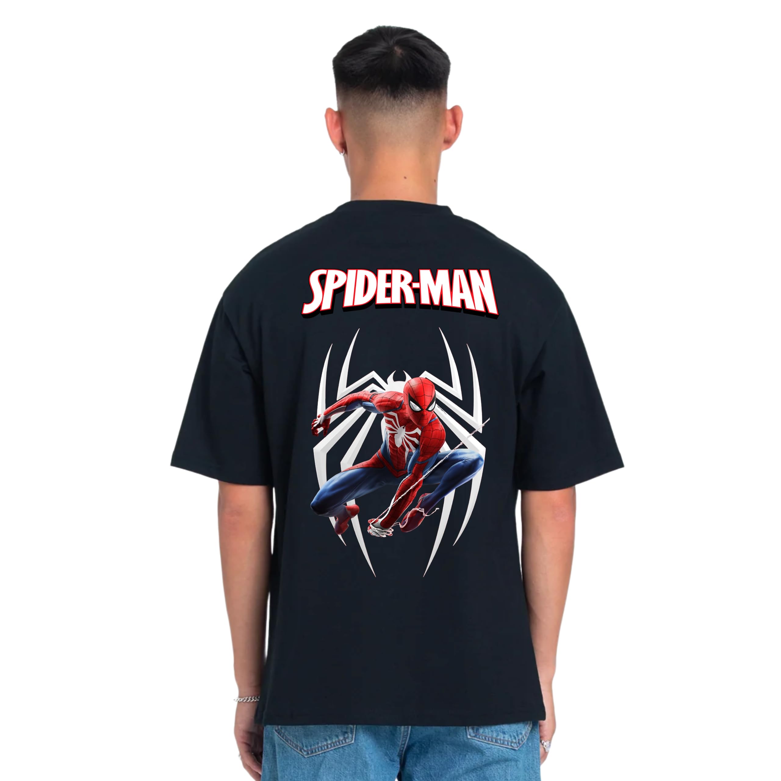 Style BreezeSpiderman Printed Black Oversized T-shirt for Men