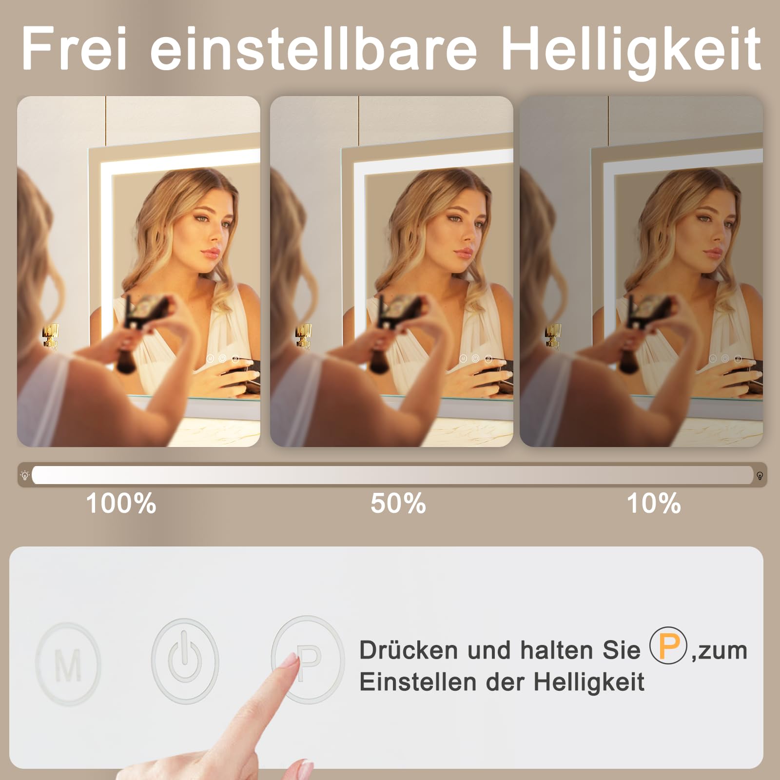 Specchio da trucco con illuminazione, 58 x 46 cm, specchio da toeletta con luce, touch dimmerabile, 3 modalità di luce a colori, ingrandimento a 5 livelli, connettore USB, Vanity Mirror per