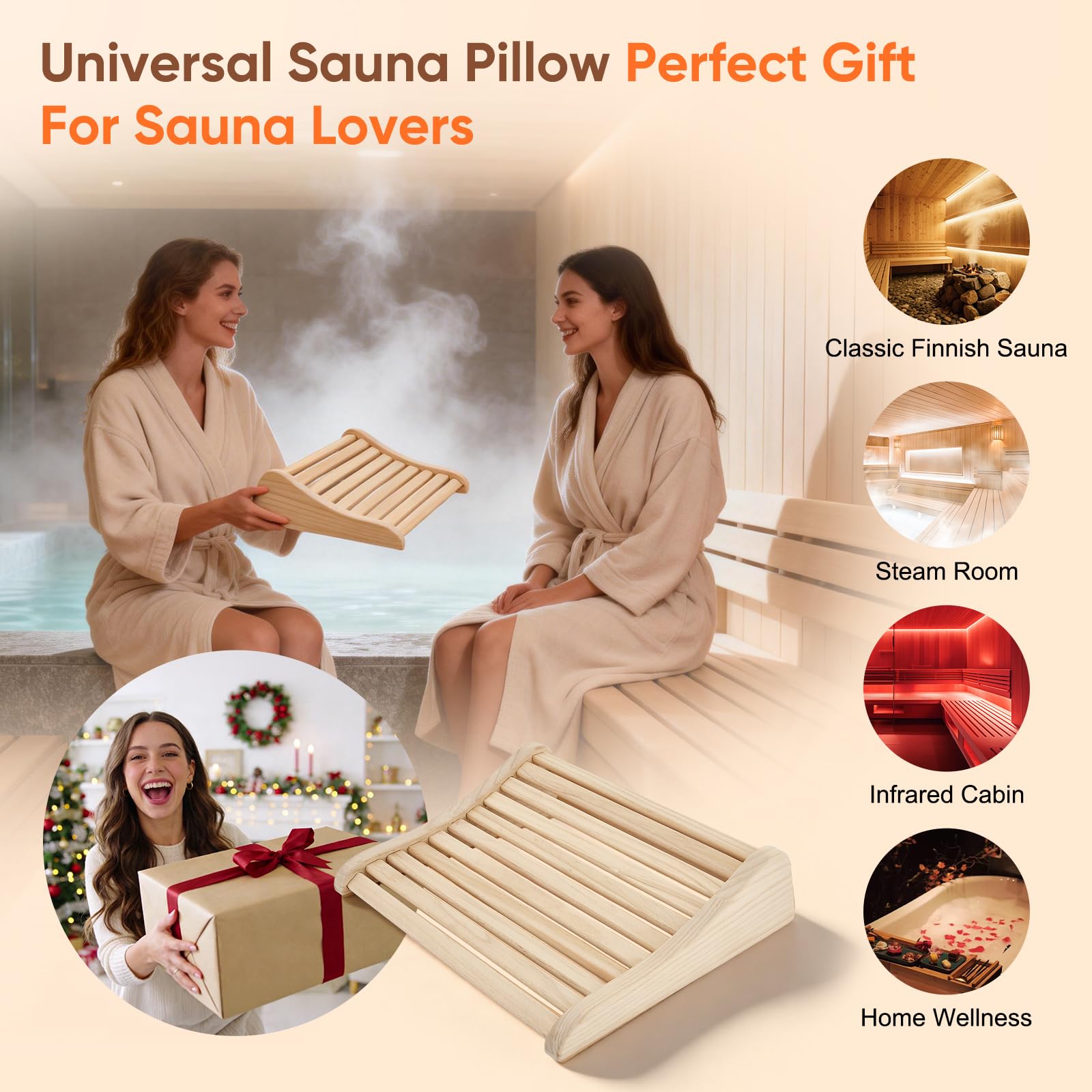Sauna Kopfstütze aus Abachiholz 2 Stück, Ergonomische Sauna Rückenlehne & Nackenstütze mit Luftzirkulation und Rutschfester Basis, Für Sauna Infrarotkabine Dampfbad, 37 x 33 x 10 cm