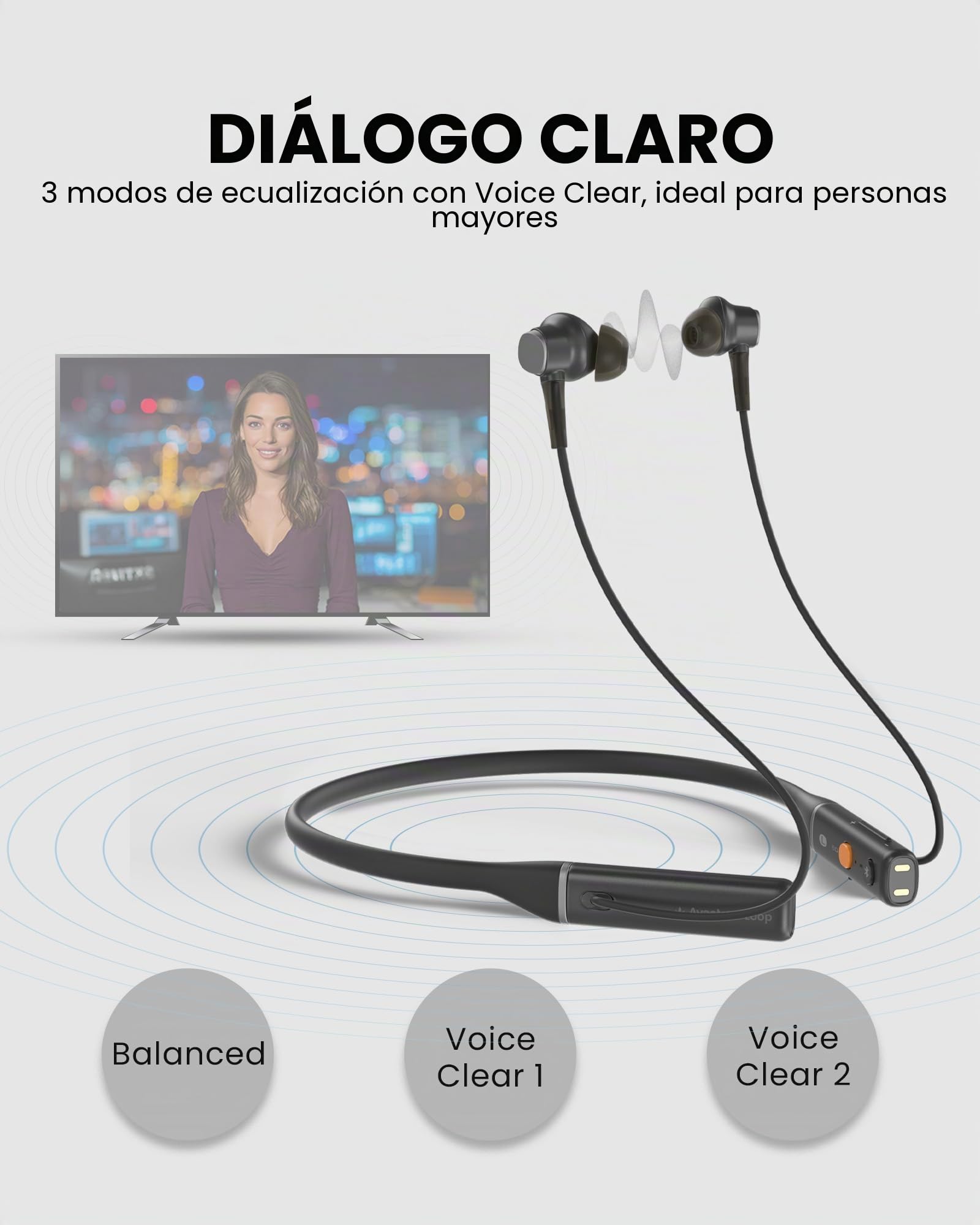 Avantree Aura Loop Dual – Auriculares TV inalámbricos Auracast, 2 Pares incluidos para Escucha compartida, 3 Modos EQ Incl. Diálogo Claro para Personas Mayores, transmisión One-to-Many
