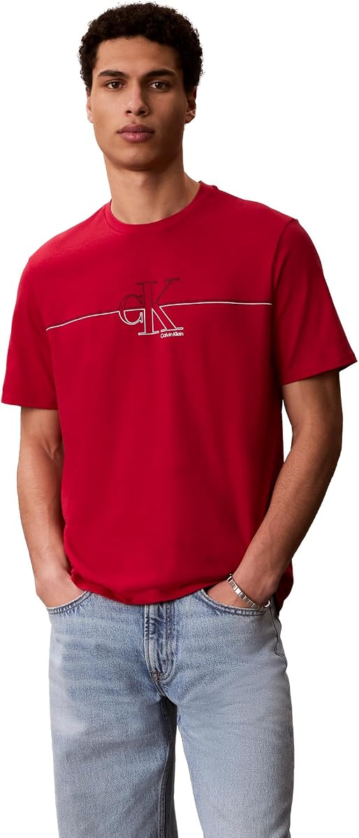 Calvin Klein Men's Classic Fit Short Sleeve Ck Line Crewneck Tee
