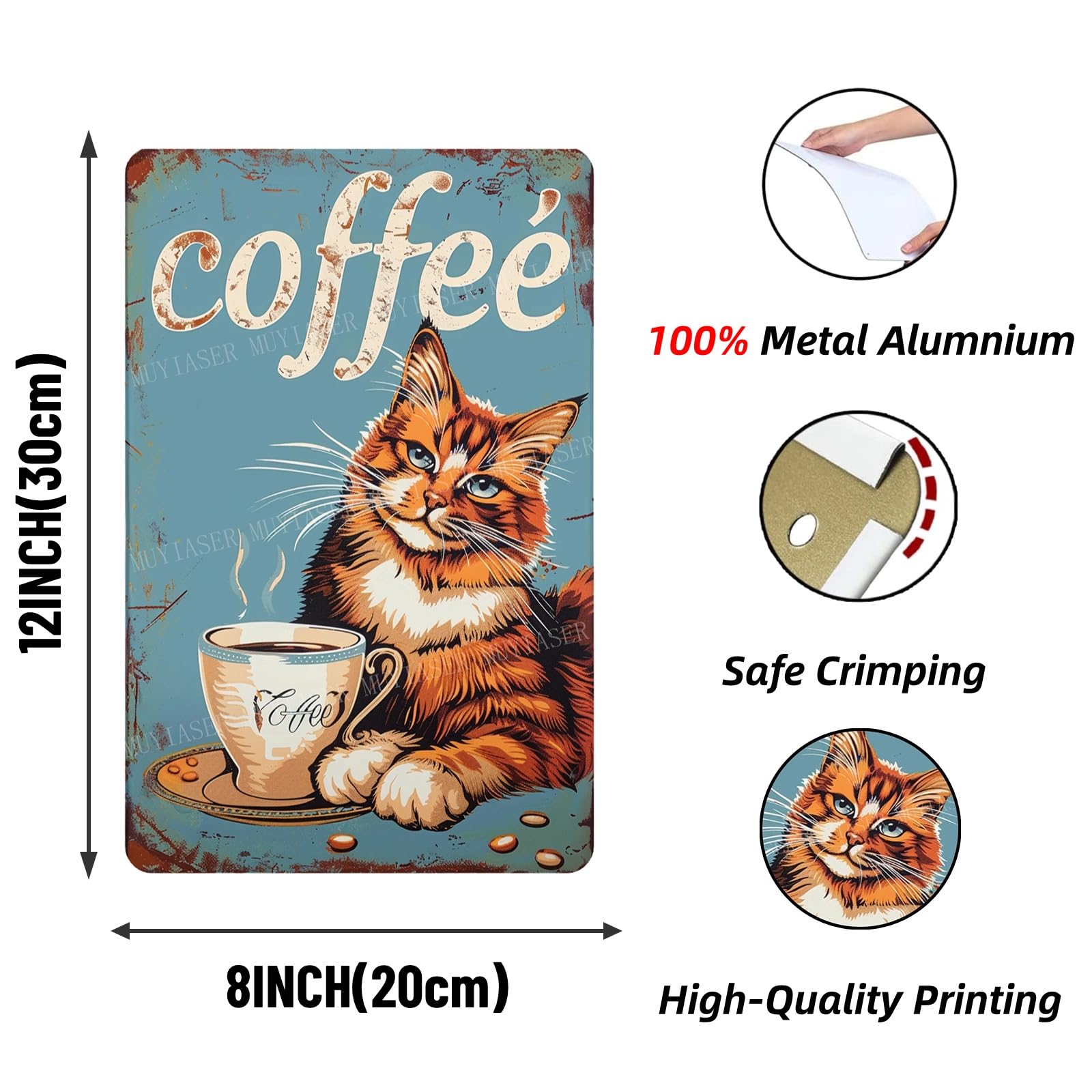 Vintage Metallschild 'Rauchende Katze' – Aluminium, 20,3 X 30,5 Cm, Perfekt Für Bar, Café Oder Zuhause