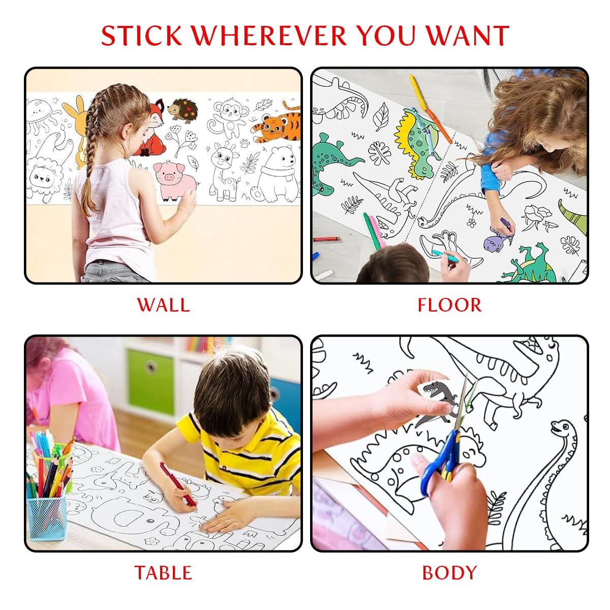 NUOVI Zeichenrolle mit Ozean-Motiv, 300 x 30 cm, DIY-Farbfüllaufkleber, großes Malposter für Kleinkinder und Kinder, ideal als Geschenk, Schule, Kinder, Geburtstag und mehr