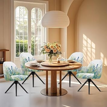 Curved Back Dining Chair Slipcover for Home Kitchen Decor Non Slip Swivel Armchair Cover Stretchy Office Deck Chair Slipcover Blue Green Floral