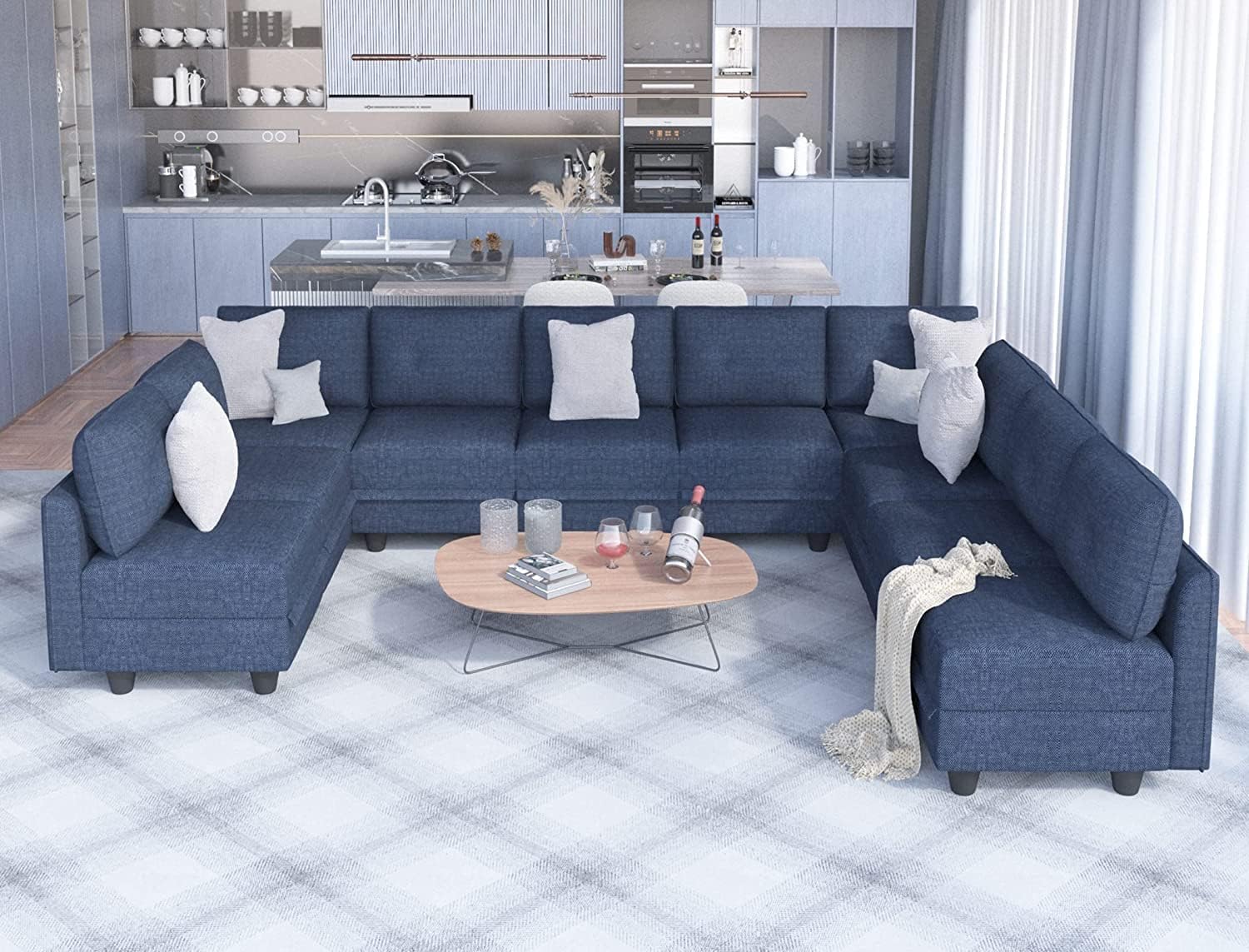 Modular Sofa Couch with Reversible Chaise, 10 Seater U Shape Sectional Oversized