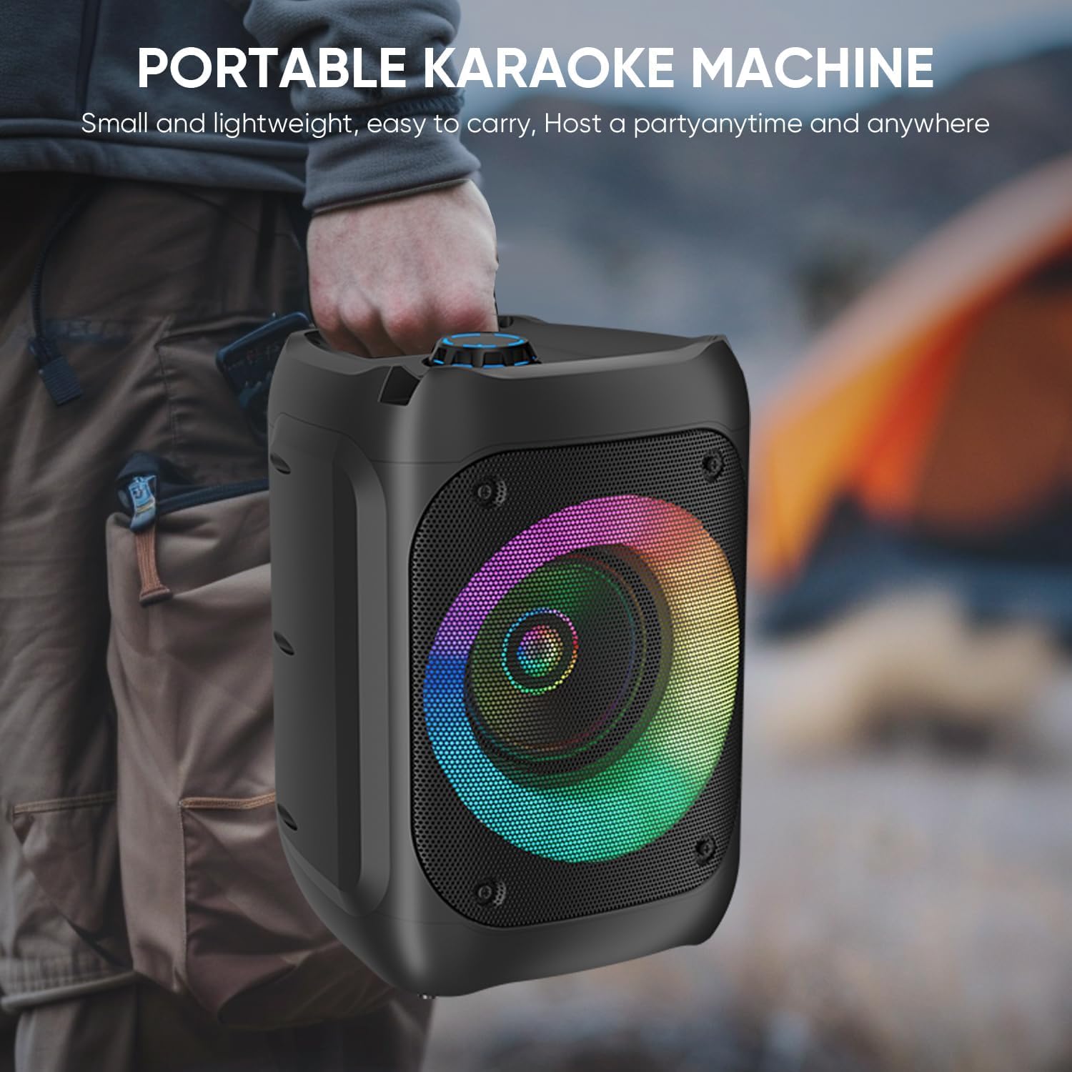 Ankuka Karaoke con 2 Microfoni Karaoke Professionale Completo con 1 Microfono Wireless & 1 Microfono con Cavo Cassa Karaoke Potatile PA Sistema e Luce LED, Supporta Bluetooth/TF/USB/AUX/FM/TWS