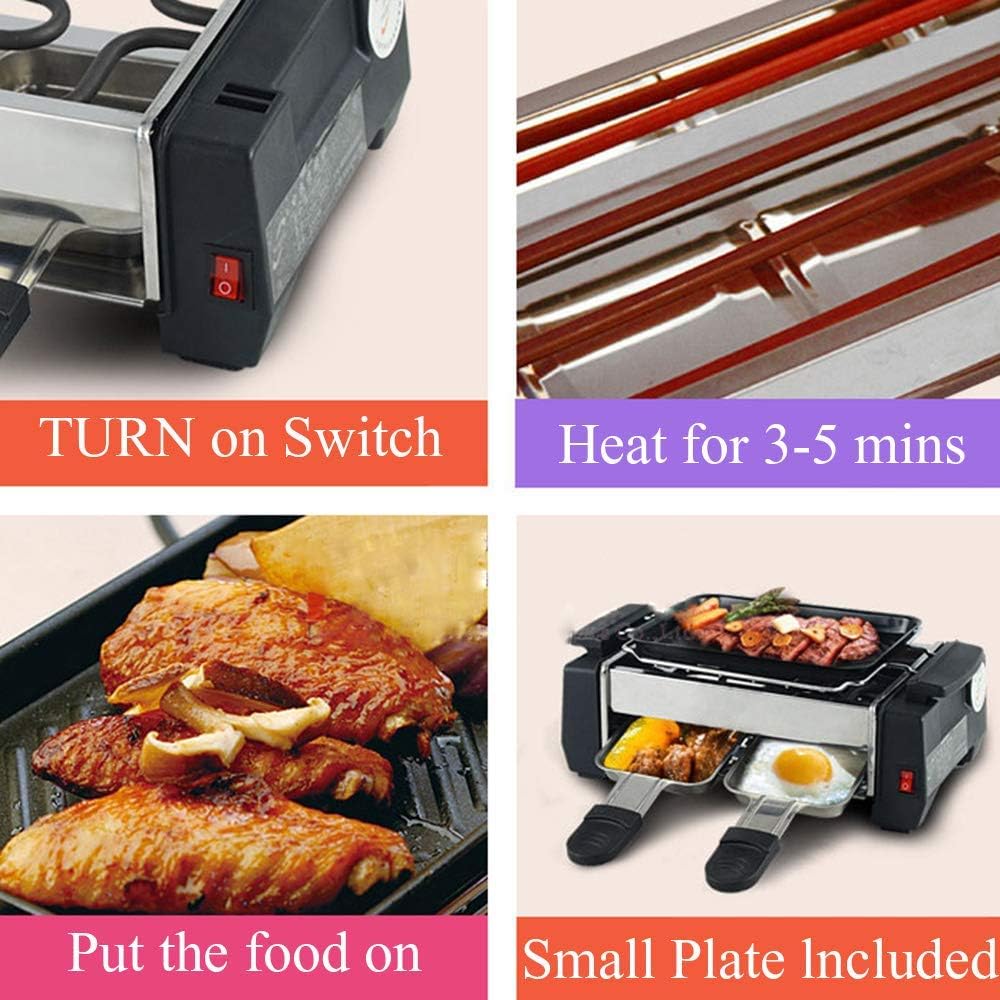 Electric Raclette Grill Non-stick Barbecue for 2~4 Couples Family Party Smokeless BBQ Grill Raclette Pan Electric Griddle 1000W