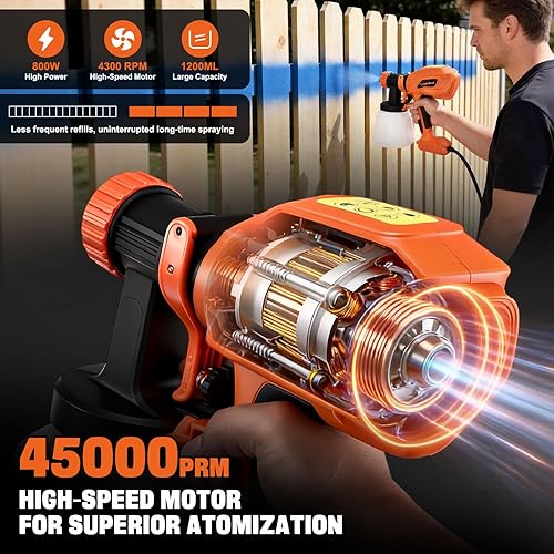Miniatura 2 de Pulverizador de pintura para pintura de casa, pistola de pintura en aerosol HVLP de 800 W con 4 boquillas y 3 patrones, contenedor de aerosol