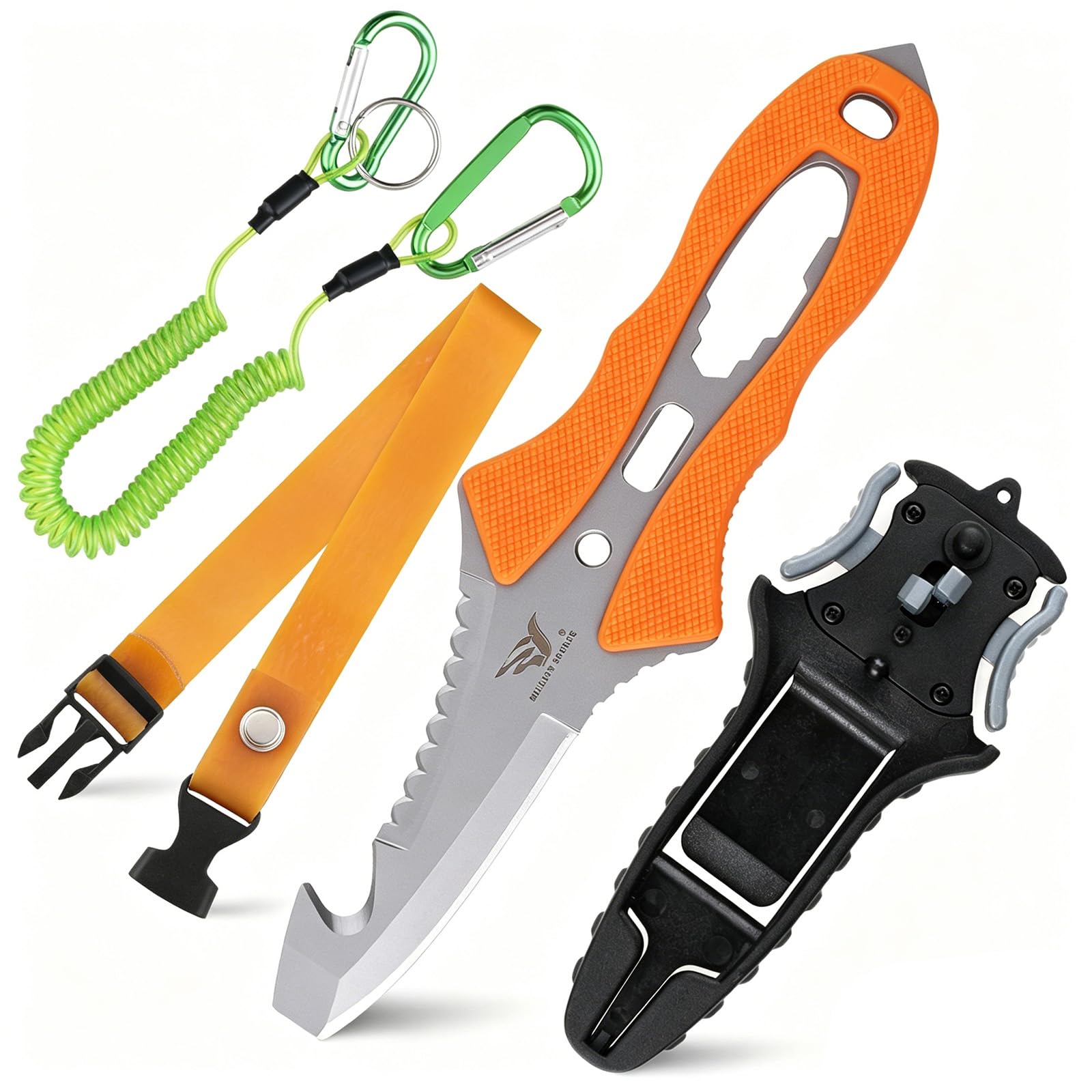 Tauch-Outdoor-Rettungsmesser - Mit Sägezacken, Leuchtgriff, Schraubendreher, Seilenhacker & mehr - Ideal für Tauchen, Überleben & Notfälle