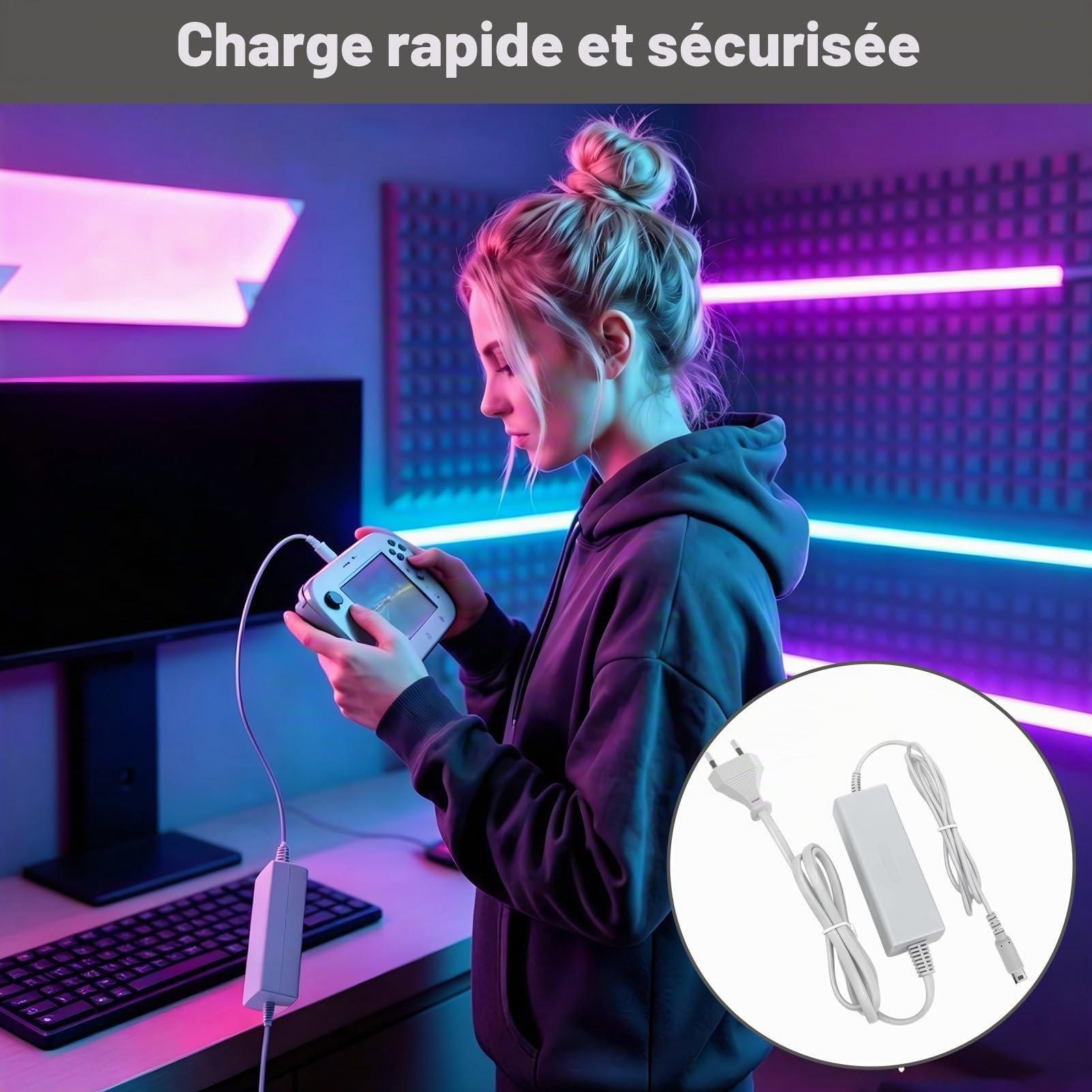 Chargeur pour Wii U Gamepad 4.75V 1.6A Adaptateur Secteur de Remplacement | Câble Adaptateur d'alimentation Charge Remplacement Compatible avec Nintendo Wii U Gamepad AC 100-240V