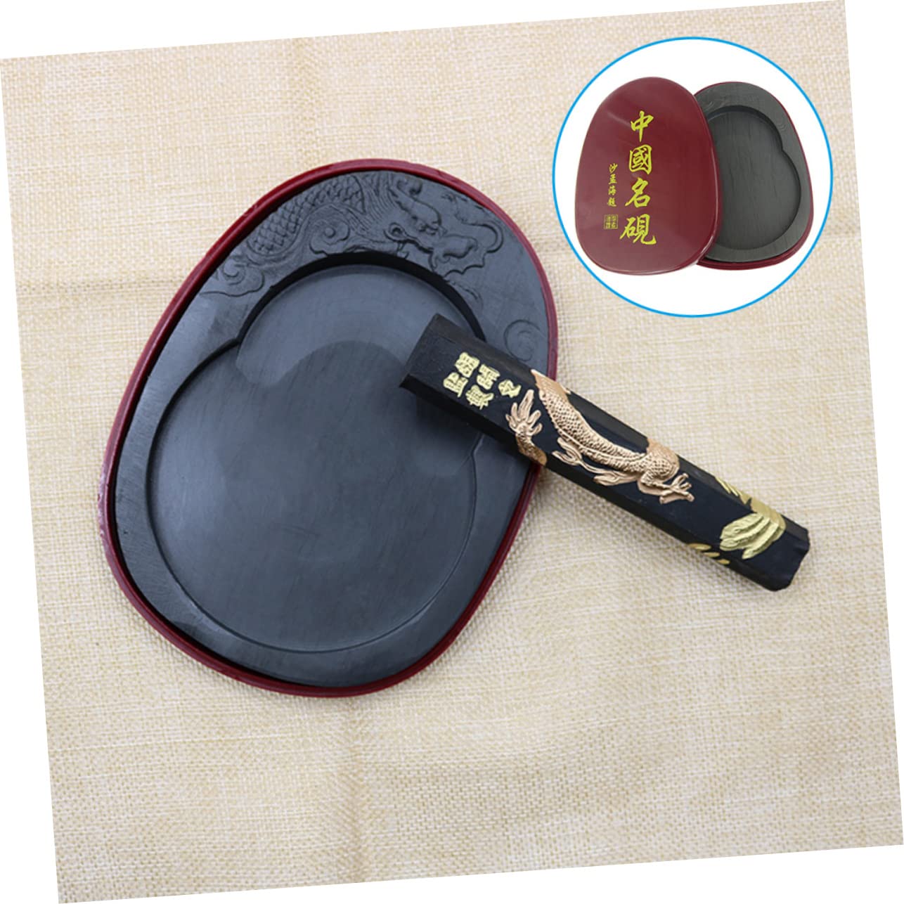 Anneome Pierre à Encre Accessoire D'écriture Traditionnel pour Calligraphie Chinoise Couvercle Compacte et Résistante pour Étudiants et Enseignants