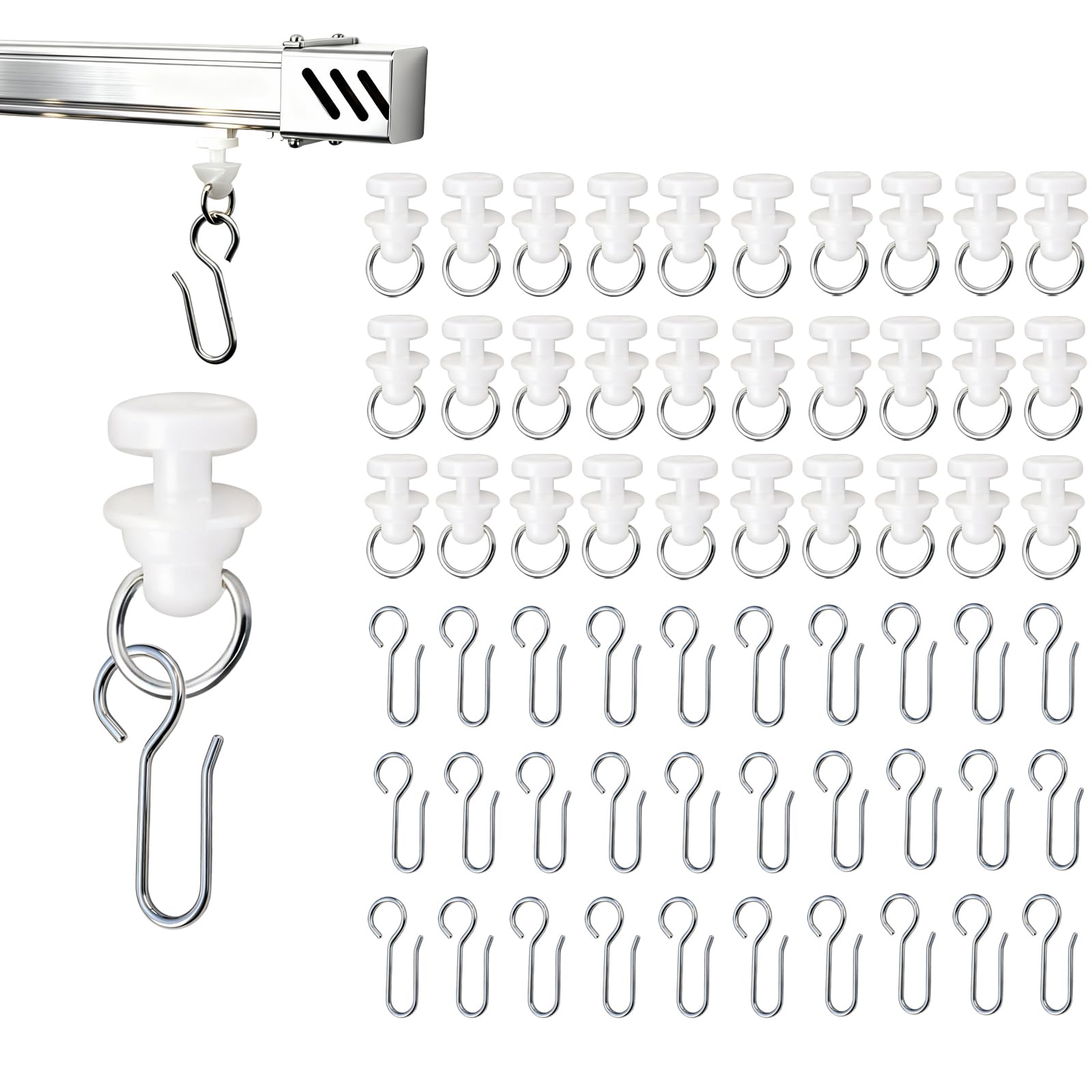 Set de 100 Crochets de Rideau avec Glisseurs