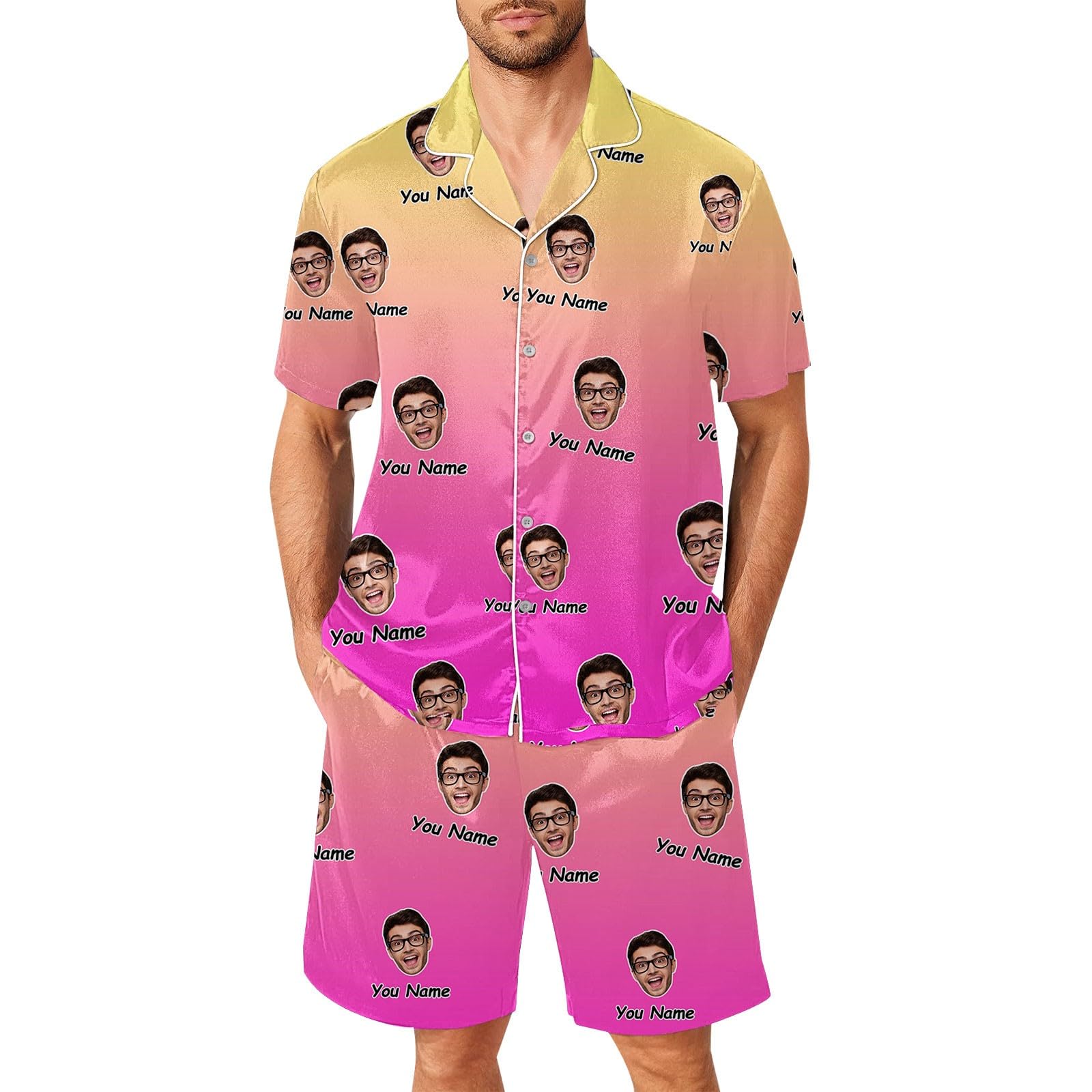 Generisch Pijama Talla Pijama Conjunto Divertido Pantalones para Hombres Mujeres Parejas a juego Unisex Nombres Personalizados Bata Hombre Poliéster
