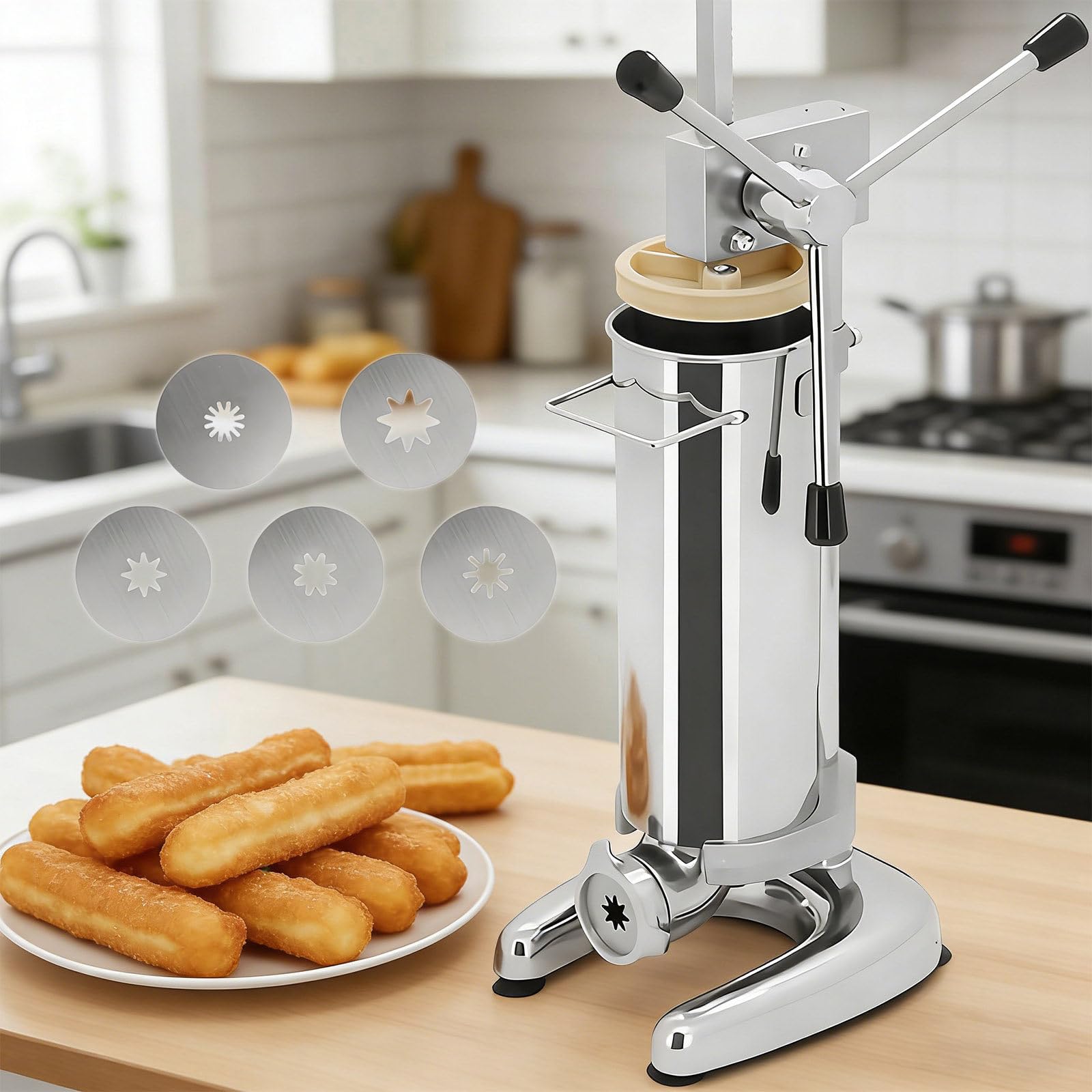 Churrera Machine à churrera verticale en acier inoxydable avec buses interchangeables – Équipement de collation commercial pour restaurants et boulangeries