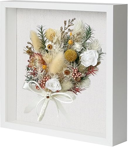 Miniatura 23 de Muzilife - Marco de Sombra con Tablero de Lino, Caja de Exhibición de Madera Profunda y Vidrio, Listo para Colgar, Caja de Recuerdos para Bebé