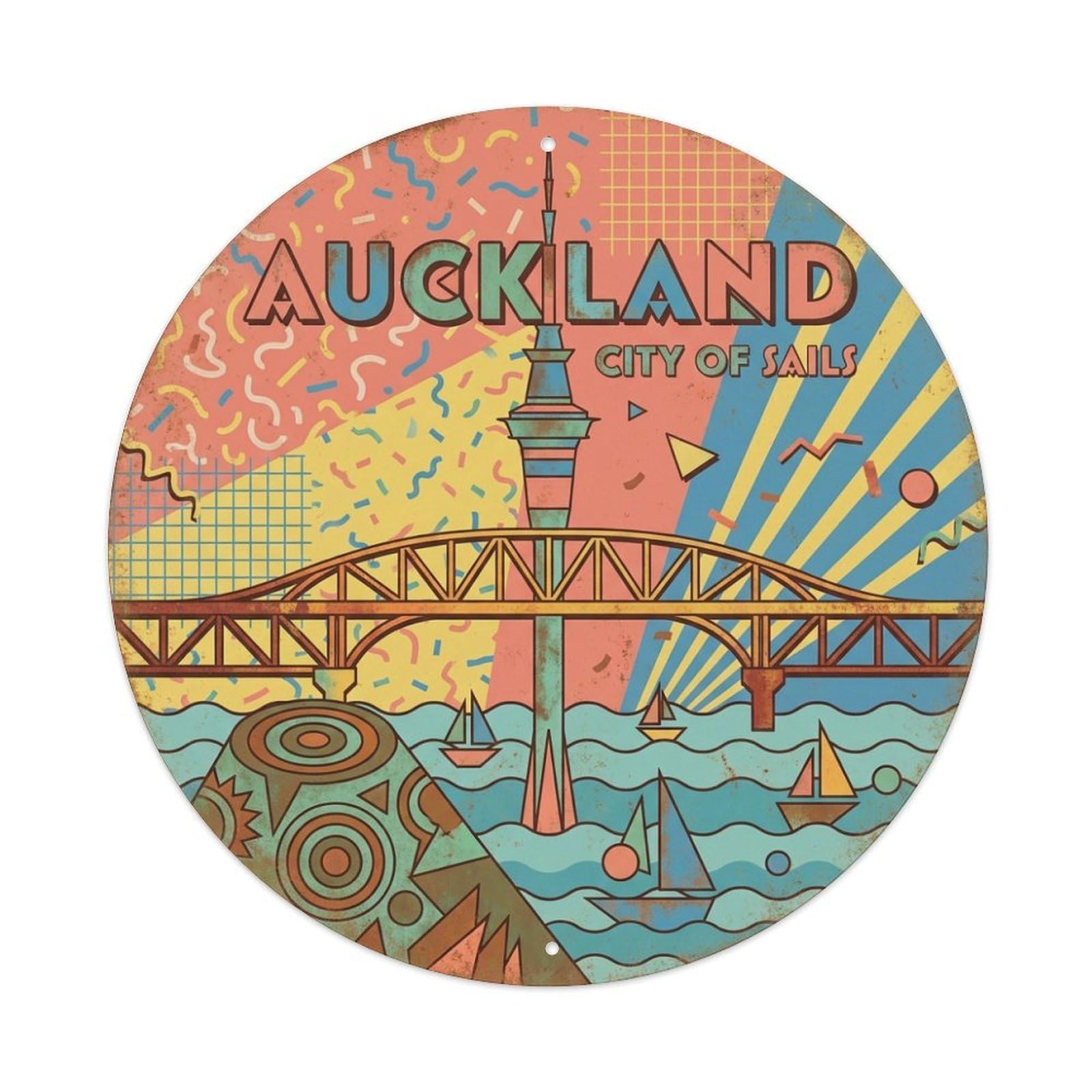 Olyhtr 8X8inch Classic Style Vintage New Zealand Auckland Travel Landmark Metal Tin Sign