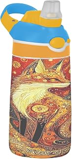 ALAZA Fox Golden Magic Mystery Kids Water Bottle Tritan BPA Free Toddler Straw Sippy Cup 17 oz Travel Drinks Bottle for Boys School Sports