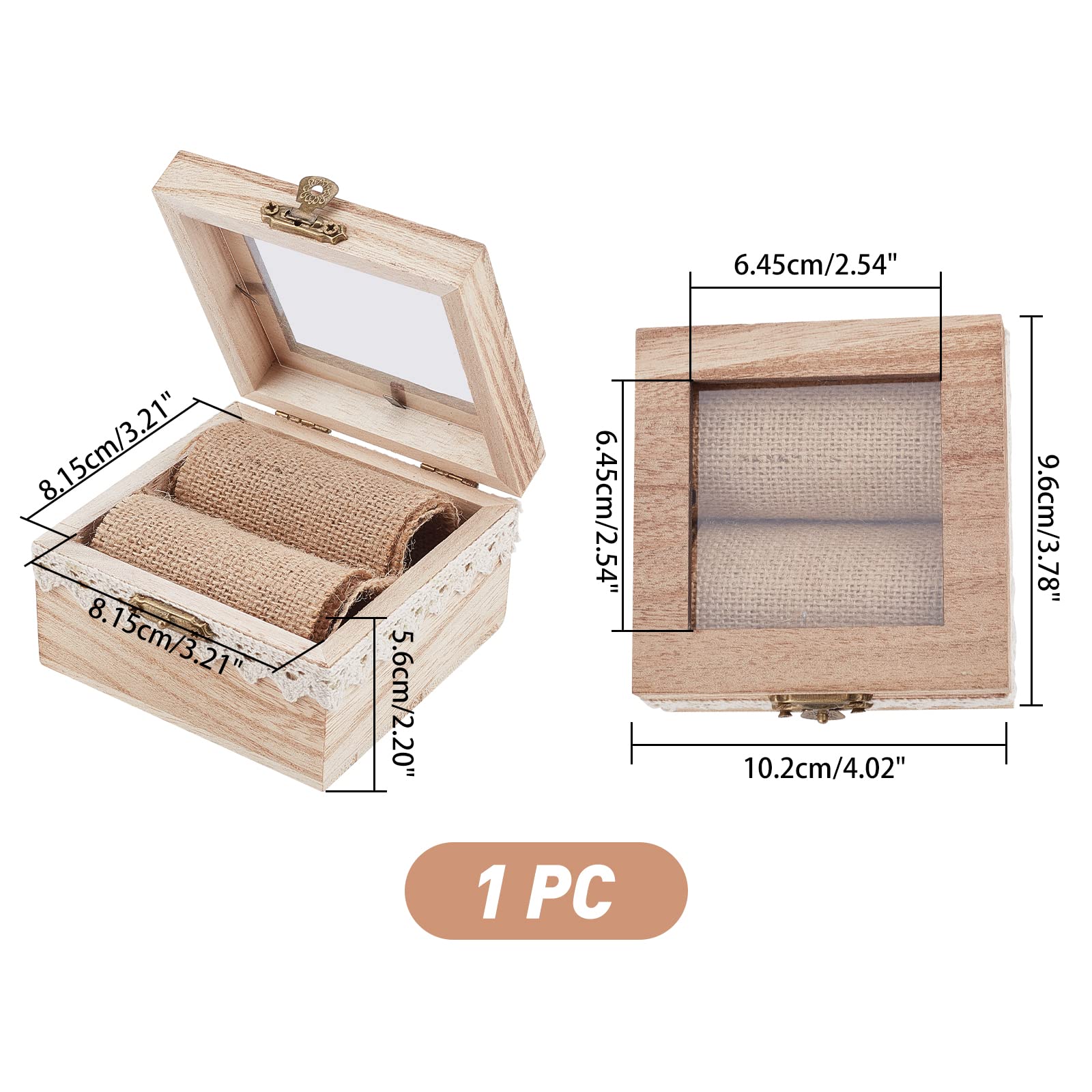 PH PandaHall Wooden Wedding Ring Box - Rustic Ring Holder For Ceremony, Engagement, Jewelry Storage, 5.4x5.4 Cm - View #6