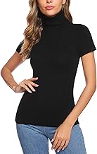 Totatuit Women's Turtleneck Women's Short Sleeve Sweater Turtleneck Elegant Basic Top High Neck Casual T-Shirt Pullover Basic Slim Fit Soft