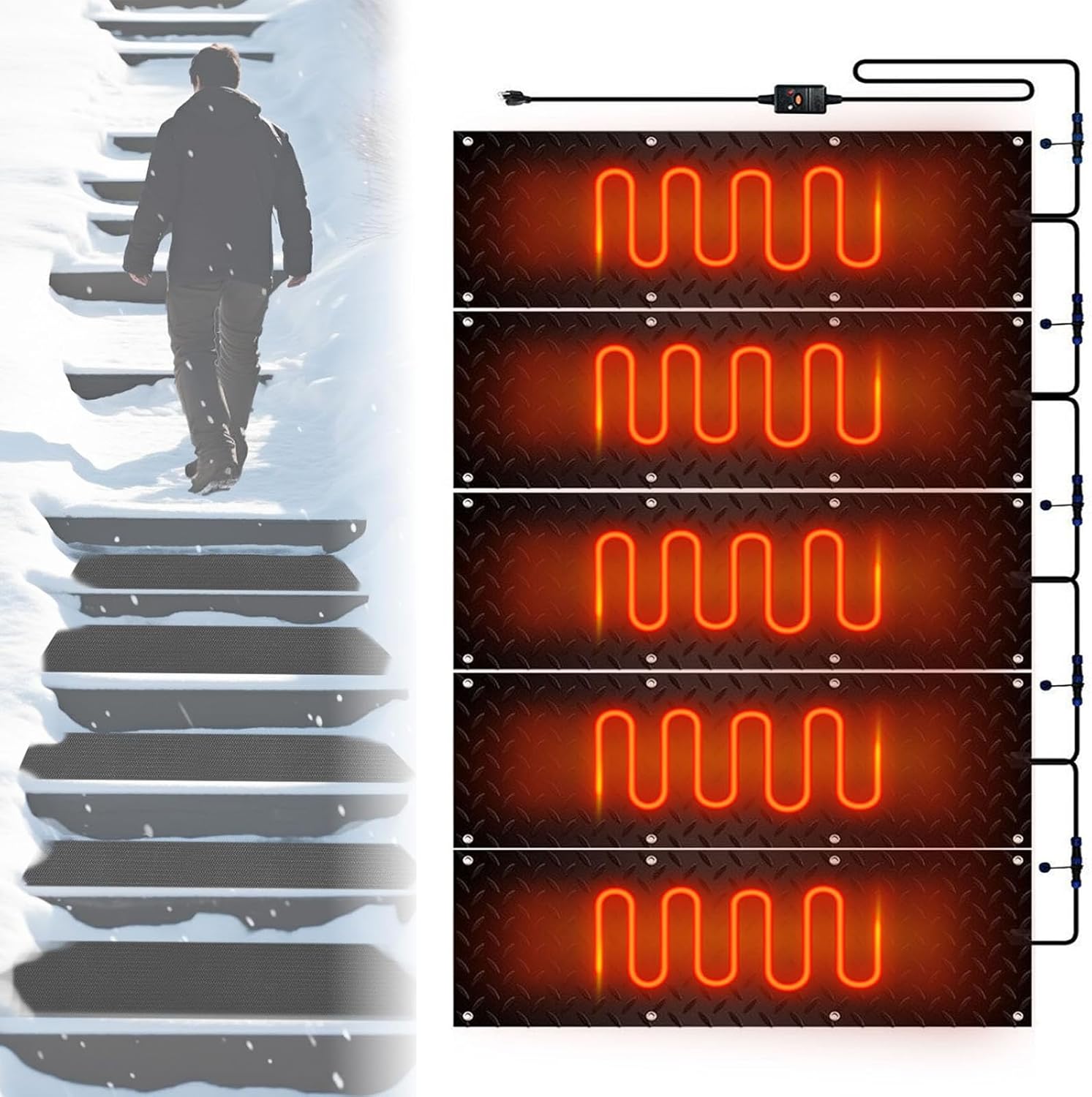 NILoykg& 5PCS Snow Melting Mat, 10''X30'' Heated Walkway Mat, Rubber