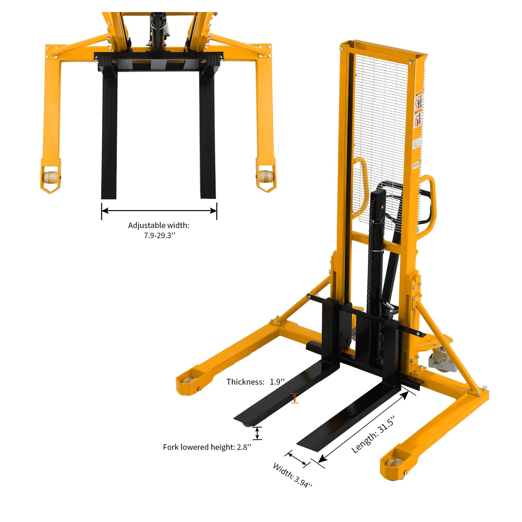 Apollo Manual Stacker Hand Pallet Forklift 1100lbs Capacity 63
