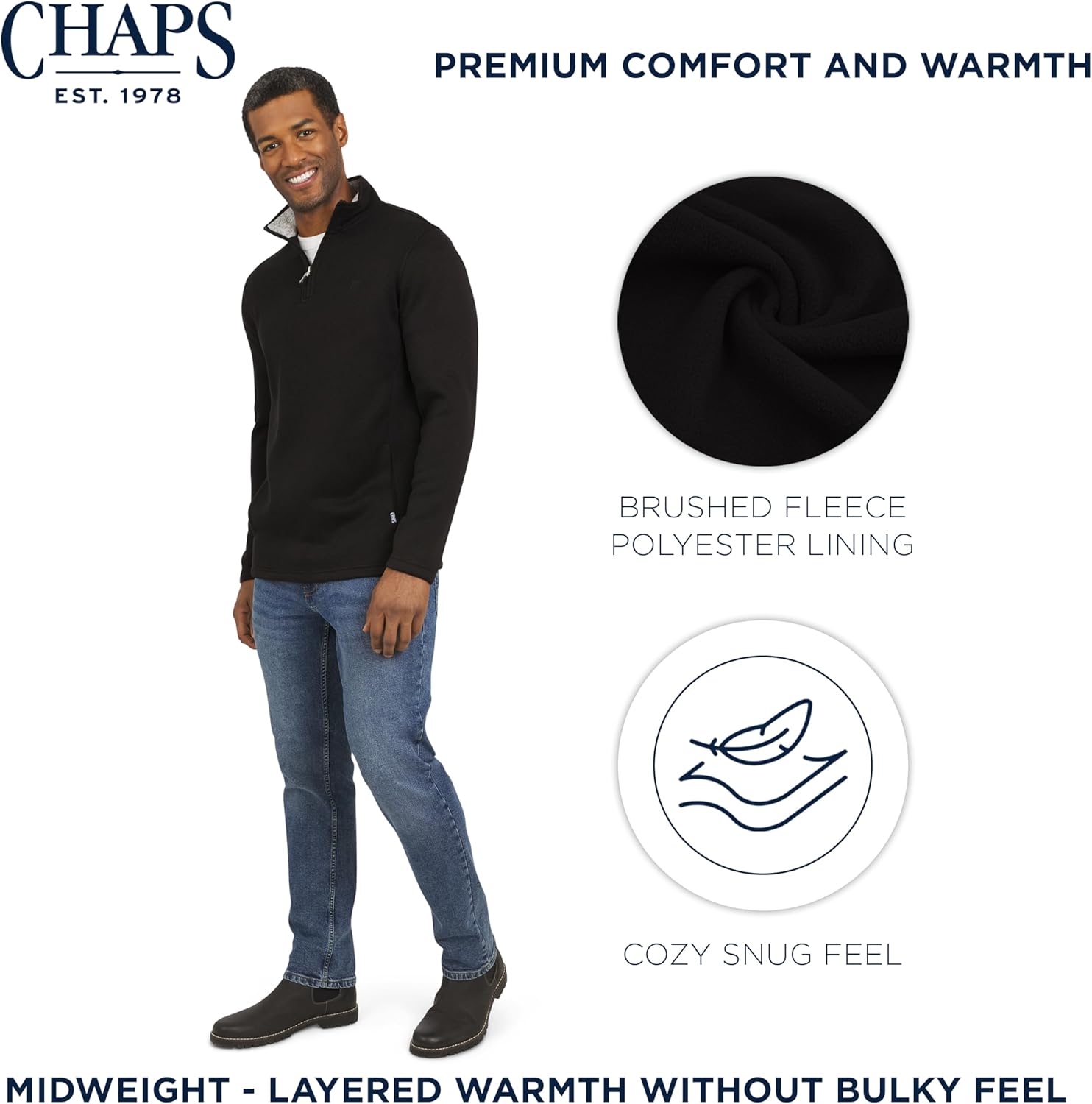Chaps Men's Regular Fit Long Sleeve Midweight Quarter Zip Fleece Pullover Sweater (S-XXL) - Image 3