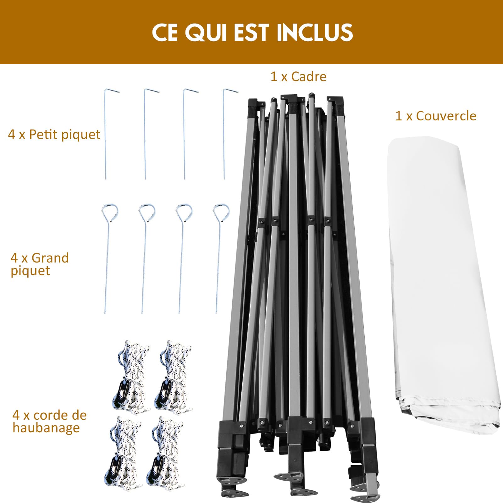 COSTWAY Tonnelle Pliable 3x3M, Tente de Jardin Imperméable Protection UV 50+, 3 Hauteurs 305/320/335 cm avec Sac de Rangement à roulettes, pour Fête Marché Patio (Blanc)