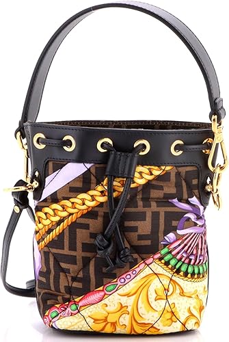 Pre-Loved x Versace Fendace Mon Tresor Bucket Bag Quilted Printed Zucca Silk Mini, Print