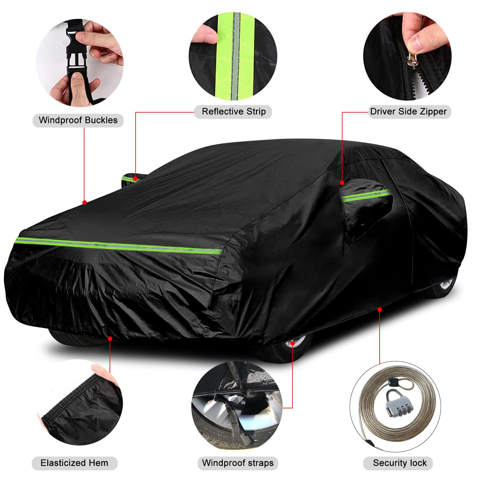 Waterproof Car Cover Replace for 2004-2025 Buick Lacrosse 6 Layers All Weather Car Covers with Zipper Door Windproof — view 3