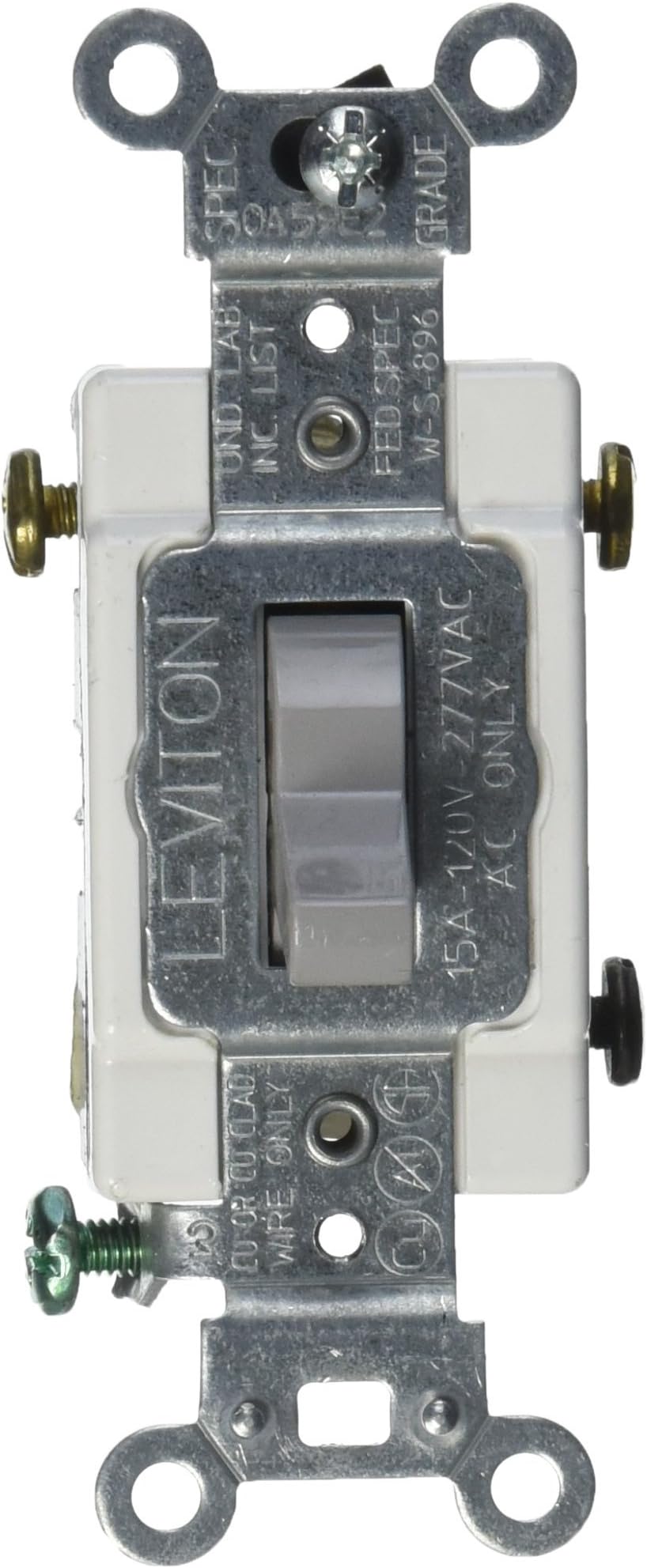 Leviton 15-Amp, 120/277-Volt, Toggle 3-Way AC Quiet Switch, Commercial Grade, Grounding, CS315-2GY, Gray