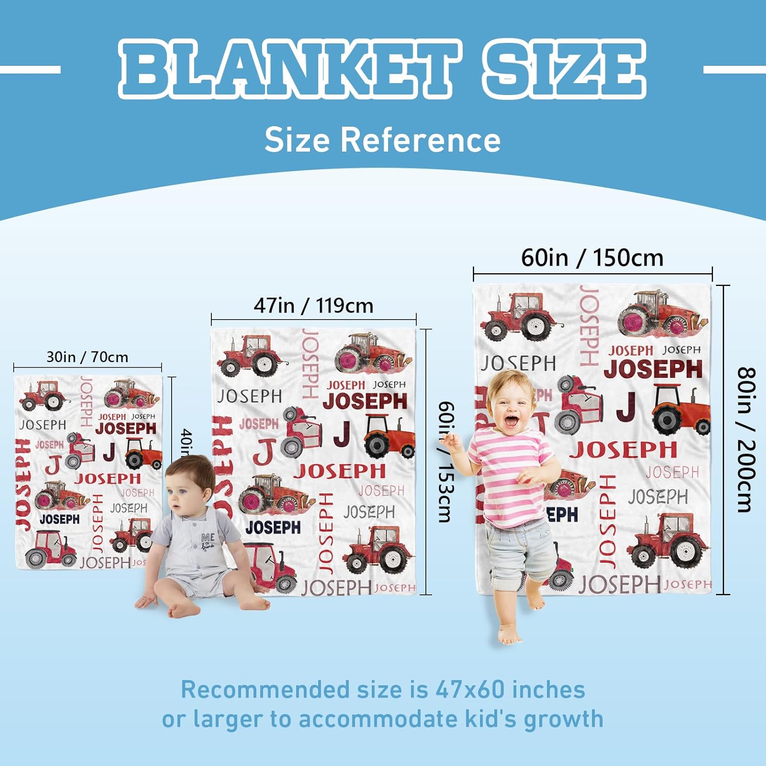 Personalized Car Baby Blanket with Name for Boys, Custom Nursery Blanket for Kids, Super Soft Throw Blankets with Double Layer, Customized Birthday Gifts for New Mom Infant Toddlers, Tractors