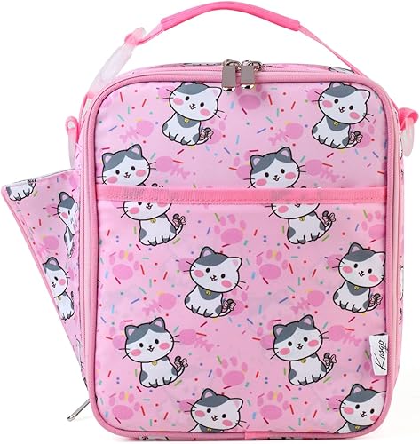 Kasqo Lonchera para niñas, bolsa de almuerzo aislada con correa para el hombro, soporte para botella de agua, mini enfriador térmico para comidas,