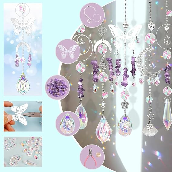 438 pcs Sun Catcher DIY Kit for Adults, Crystals Suncatchers Making Crafts Prism Hanging Decorative Rainbow Maker for Windows Garden Home Decor