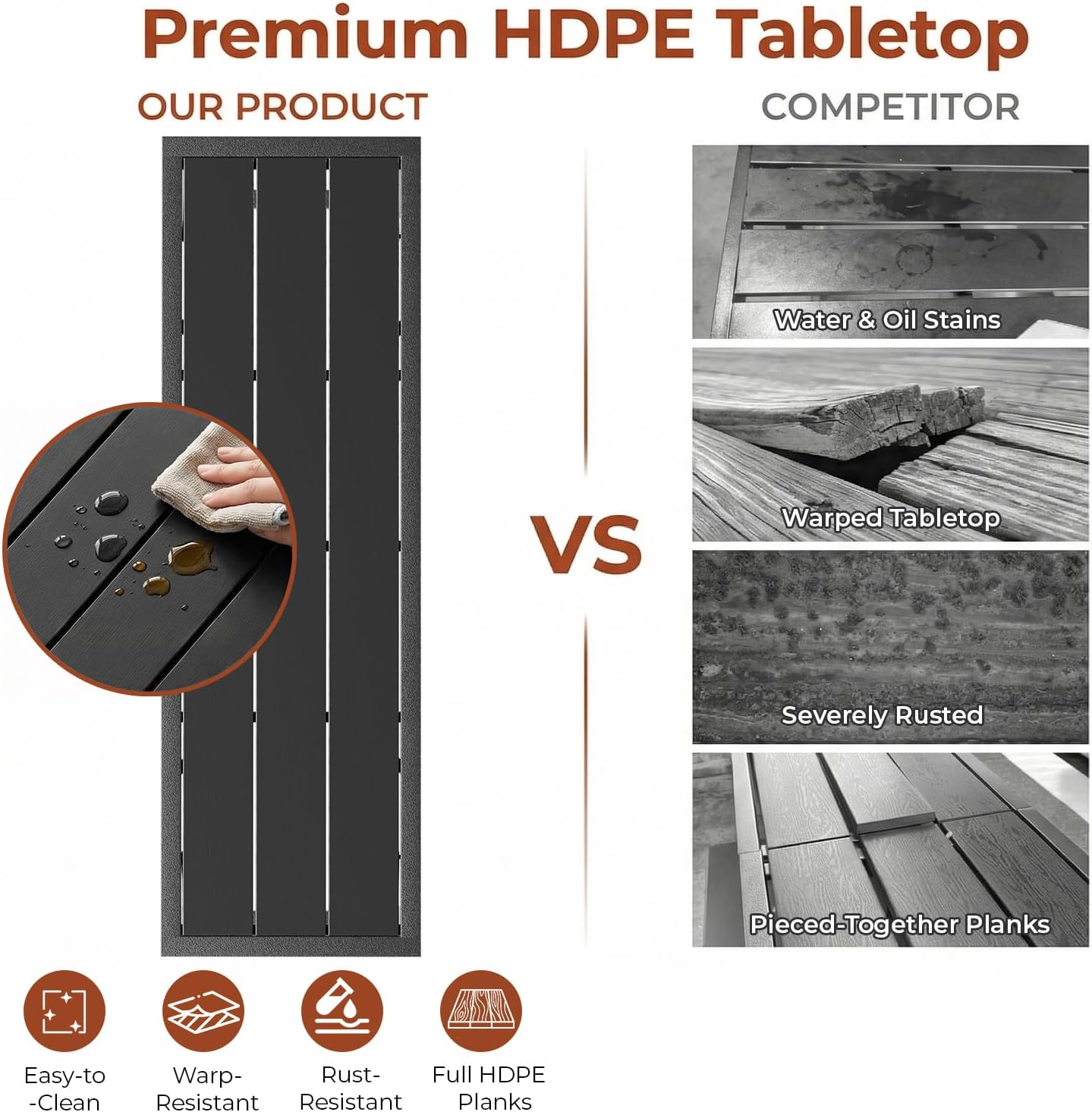TLSUNNY Outdoor Bar Table, 47" Patio Counter Height Table, High Top Furniture w/HDPE Top, E-Coating & Hammer-Finish Frame, Adjustable Foot, All Weather for Hot Tub,Balcony,Poolside,Kitchen