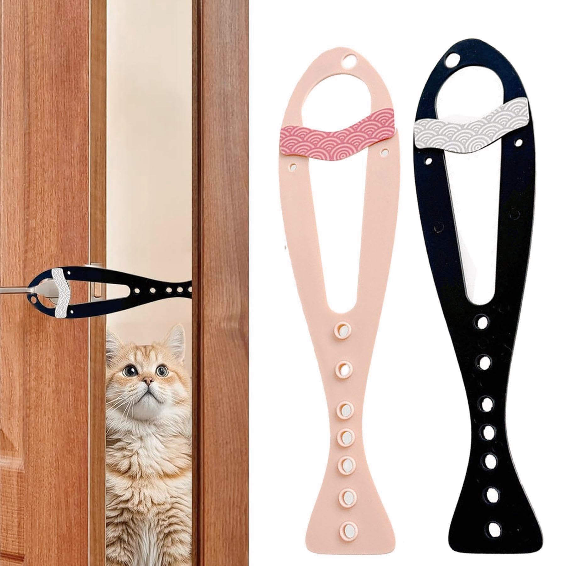 AXYOUCUN 2PCS Cat Door Latch Adjustable Cat and Dog Door Stopper with No Pinch Tail Design Door Retainer Strap for Keeping Dogs Out
