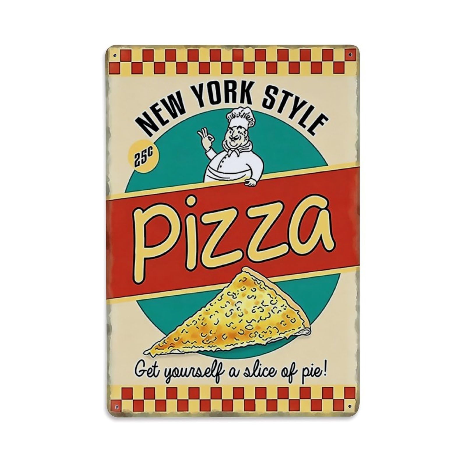 New York Style Pizza Vintage Chef Metal Sign Vintage Aluminium Metal Sign, Retro Wall Decor for Home, Bar, Garage & Farmhouse 30x20cm