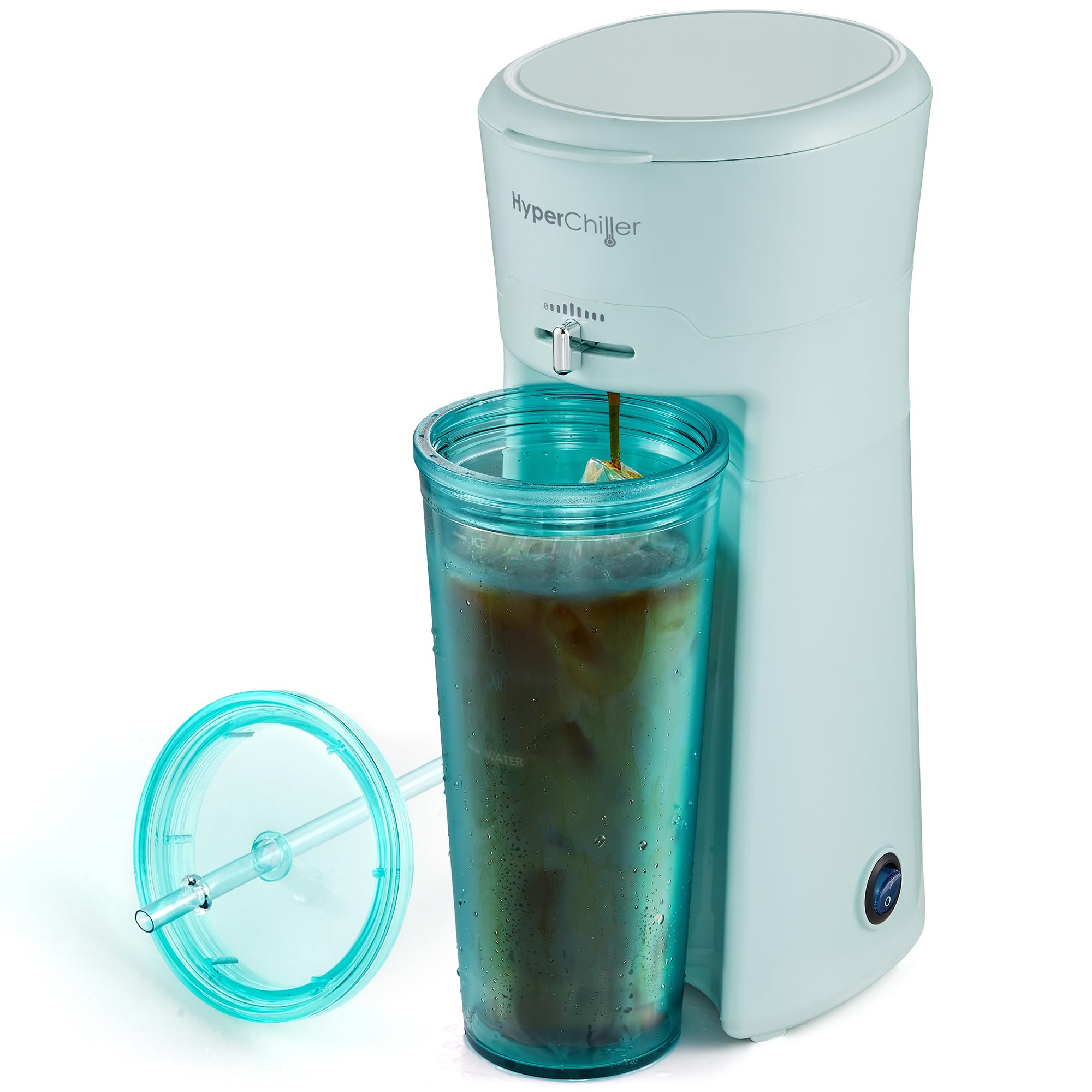 HyperChiller EHC824 Iced & Hot Coffee Maker, Adjustable Flow/Strength Lever, Includes 20 Oz. Tumbler & Reusable Straw, Compatible with Coffee Grounds, Removable, Reusable Mesh Filter, Mint