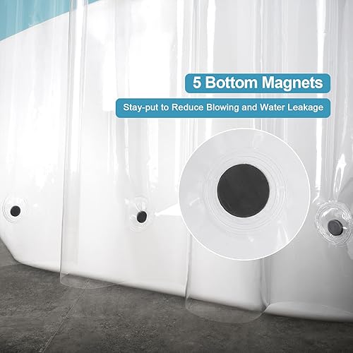 Miniatura 4 de EurCross Cortina de ducha transparente con ganchos y 5 pesos imanes, resistente al agua, de alta calidad, 9G, PEVA, cortina de ducha de plástico