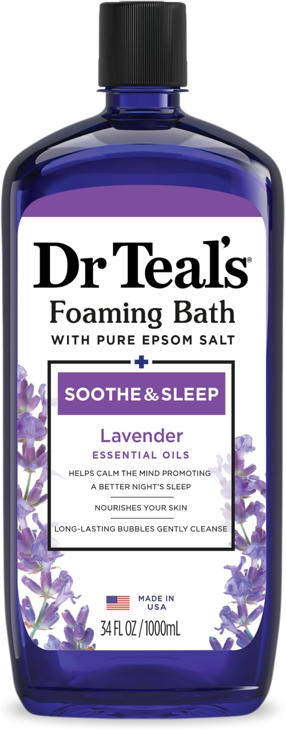 Dr Teal’s Foaming Bath with Pure Epsom Salt, Soothe & Sleep with Lavender, 34 Ounces