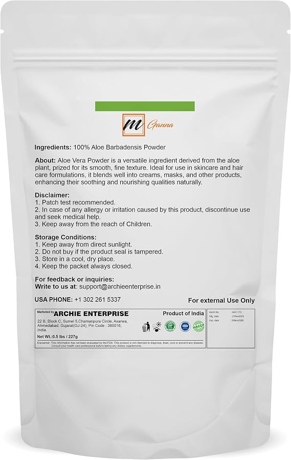 100% Natural Aloe Vera Leaf Powder Pure Aloe Barbadensis 0.22 LBS /100 Grams