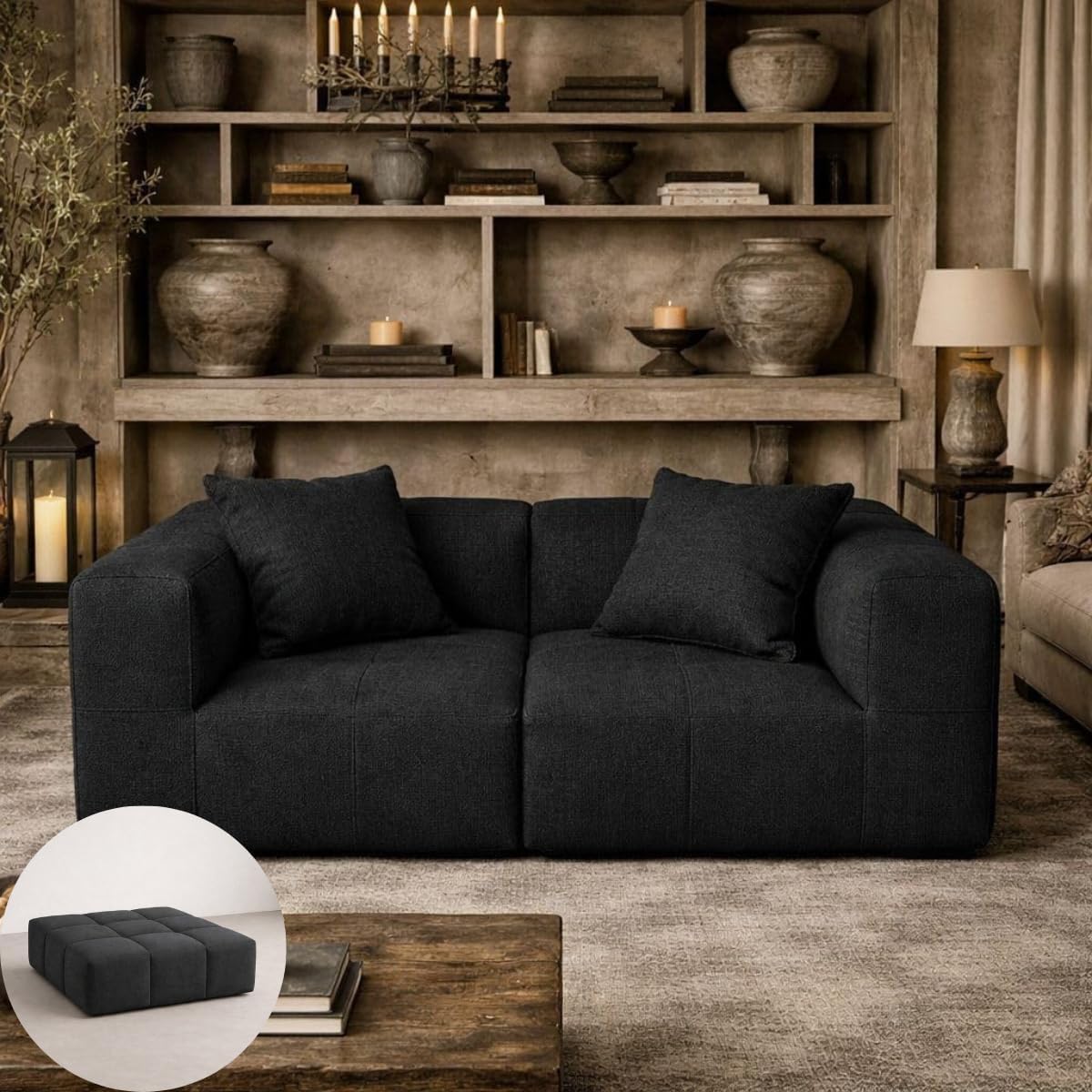 Couch - Waterproof Indoor Outdoor Sofa - Sold Seperately Ottoman Modular Sectional Upholstered - White Beige Cream Taupe Brown Gray Black Boucle Linen (Taupe Boucle, Cushions)