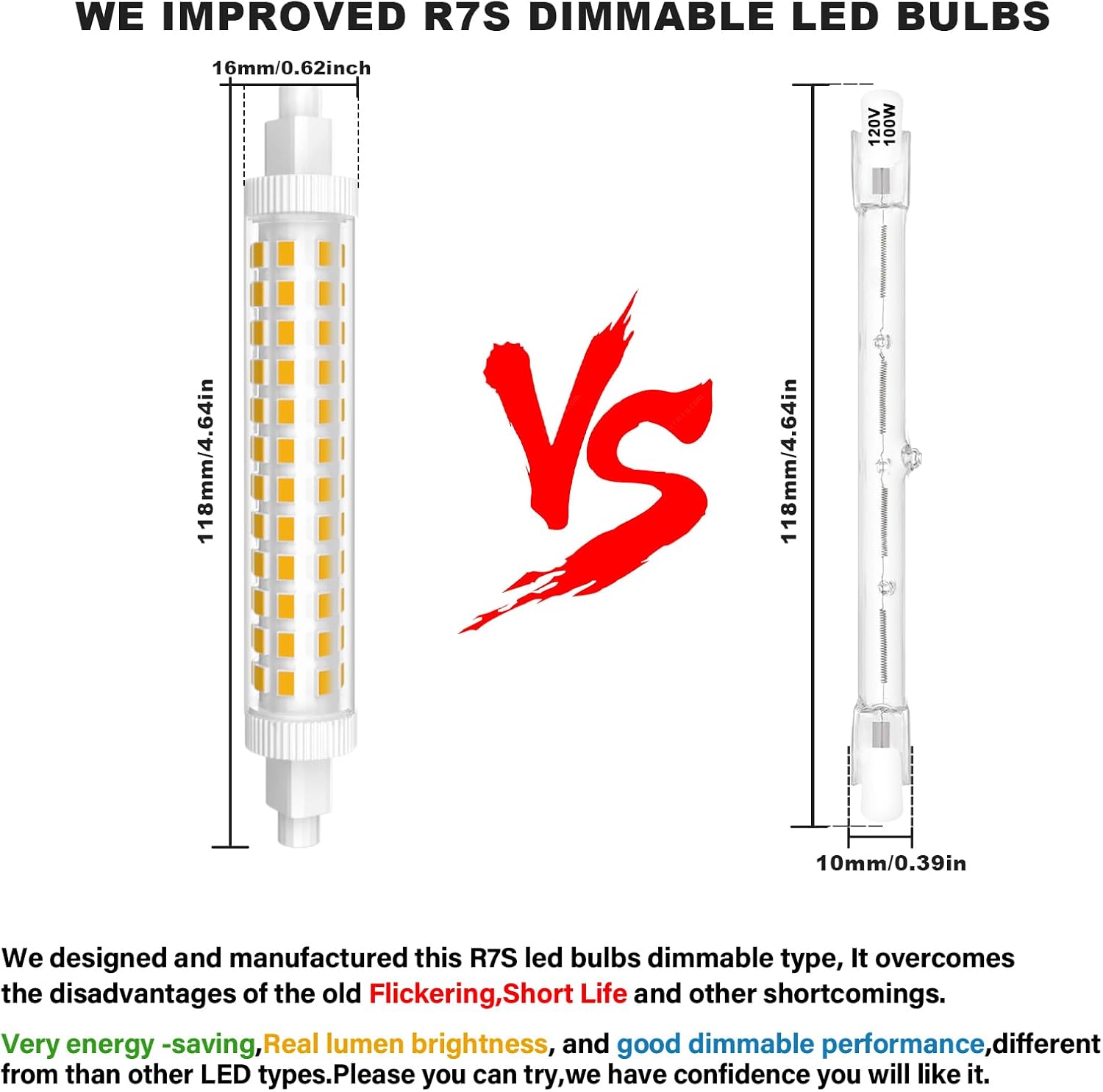 R7S LED Bulb 118mm 100W Equivalent,Dimmable T3 J Type Double Ended Floodlight Bulbs for Work,Security,Landscape Lights,Floor Lamps,120V 10W 1000 Lumen,Warm White 3000K,Pack of 2