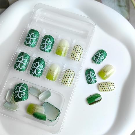 🍀 Spring Shamrock Nails! 24pcs Press-On Manicure